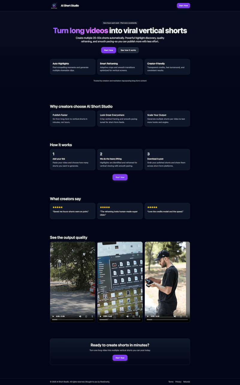 AI Short Studio — Landing