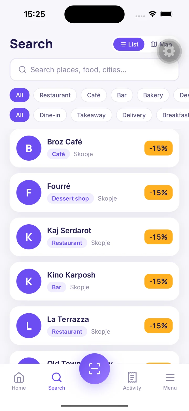 Search and filter partner venues