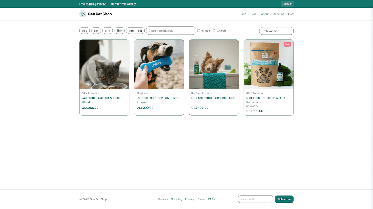Shop — Grid & filters