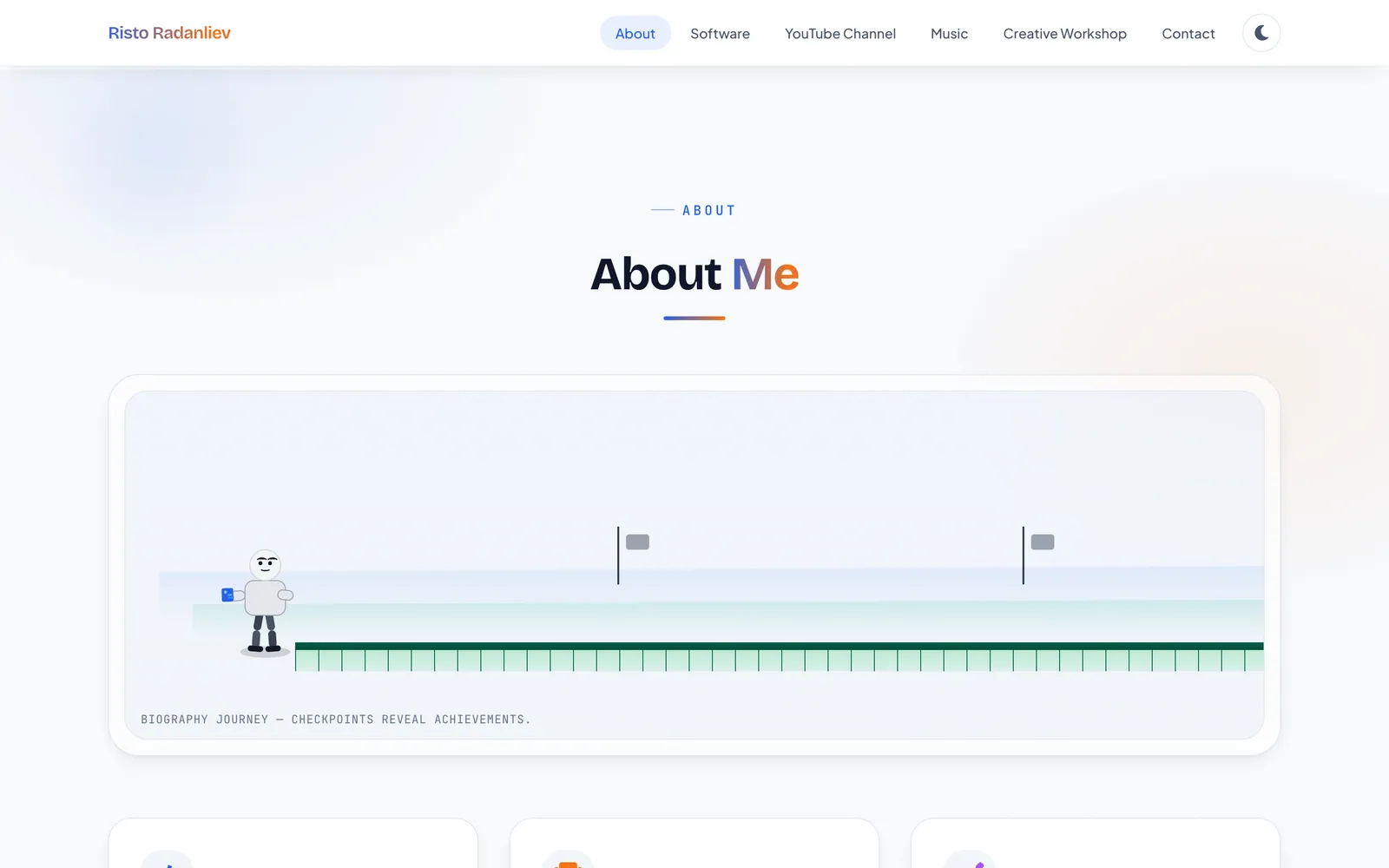 About — a custom biography‑journey animation